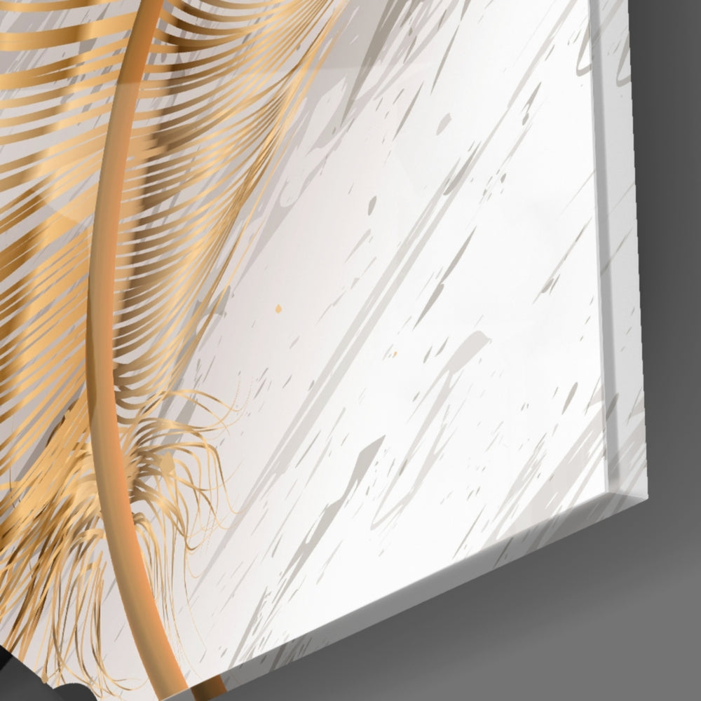 Black Gold Feathers panel catching gallery light to reveal its tactile filigree