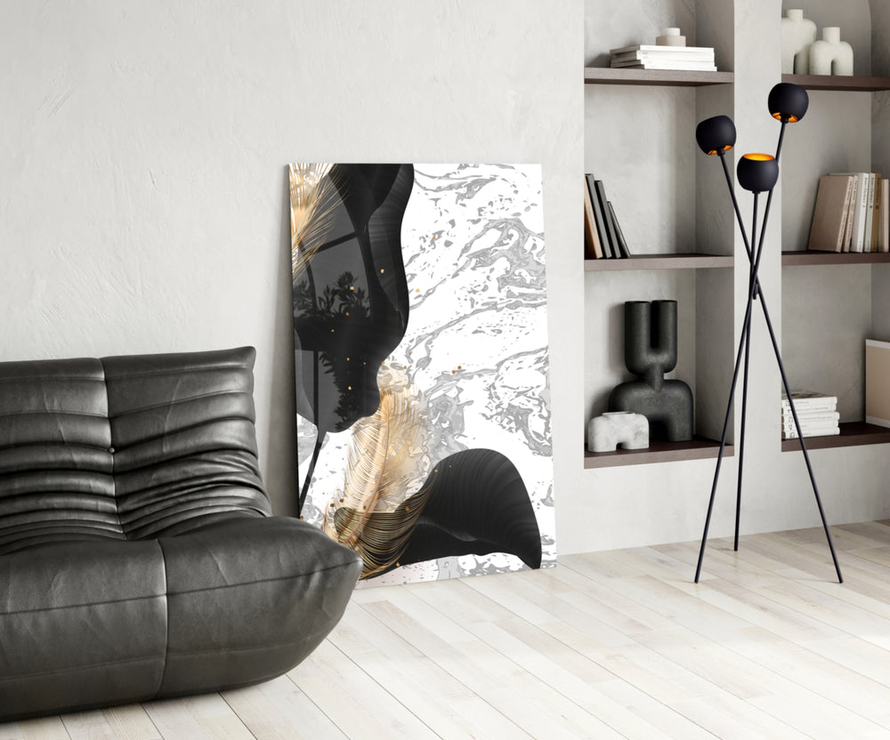 Marble Feathers glass print enhancing a study with editorial drama