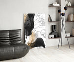 Marble Feathers glass print enhancing a study with editorial drama