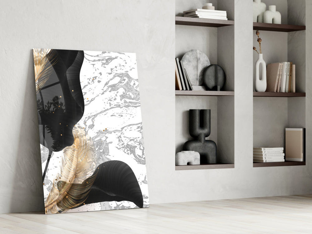 Marble Feathers artwork anchoring a wall with moody luxe palette