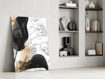 Marble Feathers artwork anchoring a wall with moody luxe palette
