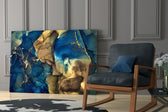 Cobalt Gold Tide artwork anchoring a wall with jewel-toned palette