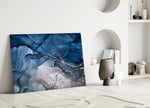Sapphire Stone glass wall art styled above a sofa in a living room