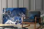 Cobalt Spill artwork anchoring a wall with oceanic dynamic palette