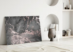 Smoke and Blush glass wall art styled above a sofa in a living room