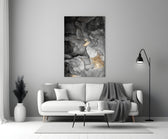 Charcoal Lightning glass wall art styled above a sofa in a living room