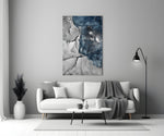 Navy Marble glass wall art styled above a desk in a man's office