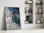 Navy Marble artwork anchoring a wall with nautical sophisticated palette