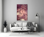 Mauve Filigree glass wall art styled above an armchair in a hallway