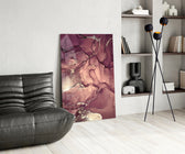 Mauve Filigree glass print enhancing a dressing area with editorial drama