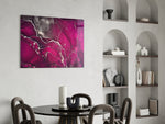 Fuchsia Smoke glass print enhancing a powder room with editorial drama