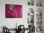 Fuchsia Smoke glass print enhancing a powder room with editorial drama