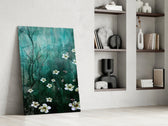 Emerald Daisies artwork anchoring a wall with tranquil biophilic palette