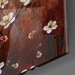 Amber Daisies panel catching morning light to reveal its painterly ridge