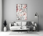 Ivory Veins glass wall art styled above a bed in a master bedroom
