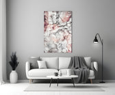 Ivory Veins glass wall art styled above a bed in a master bedroom
