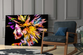 Colorful Thoughts artwork anchoring a wall with bold expressionist palette