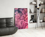 Magenta Bloom glass print enhancing a dressing area with cinematic drama