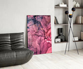 Magenta Bloom glass print enhancing a dressing area with cinematic drama