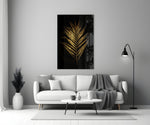 Gilded Palm glass wall art styled above a console in a master bedroom