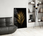 Gilded Palm glass print enhancing a dining room with cinematic drama