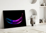 Neon Banana glass wall art styled above a console in a kids room