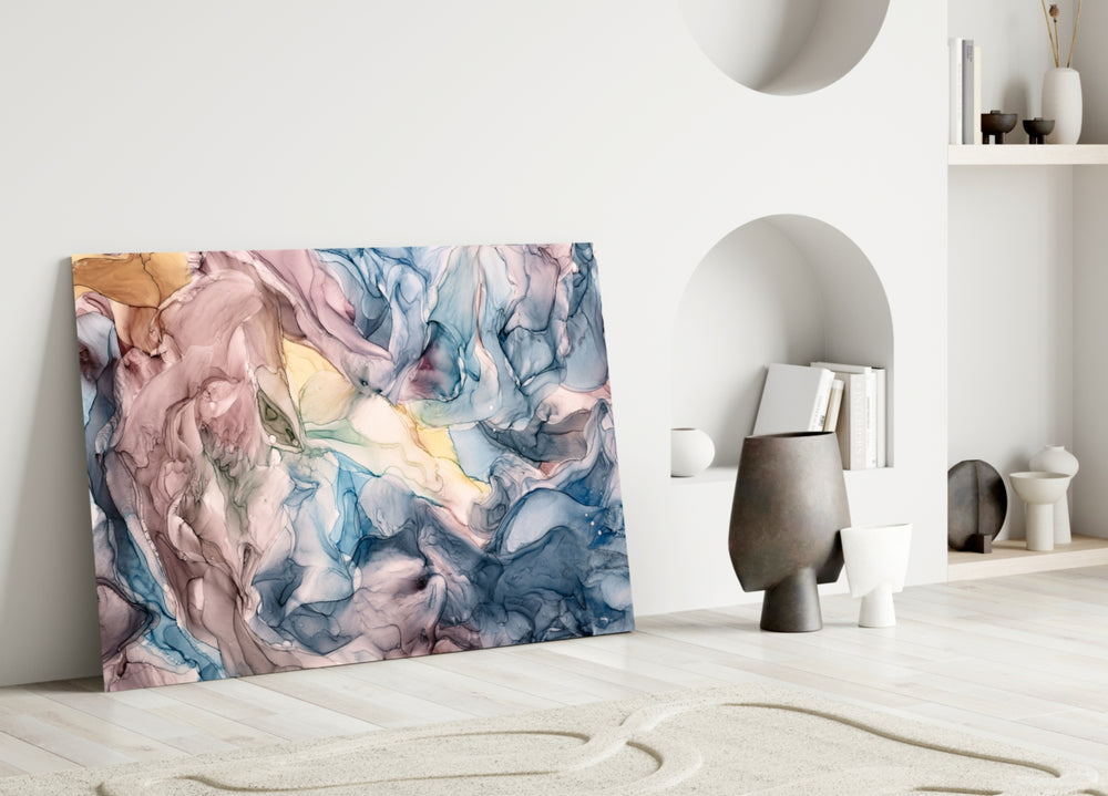 Pastel Cellular glass wall art styled above a tub in a bathroom