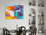 Autumn Pines glass print enhancing a hallway with cinematic drama