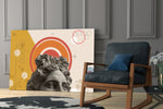 Greek Collage artwork anchoring a wall with graphic klasik-modern palette