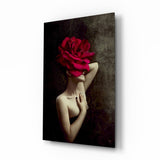 Rose And Woman Glass Wall Art.