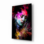 Expressionist-portrait panel bringing editorial drama to a contemporary living space