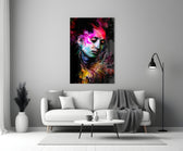 Veiled Mind glass wall art styled above a credenza in a creative office