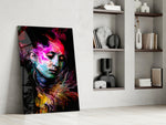 Veiled Mind artwork anchoring a wall with bold expressionist palette