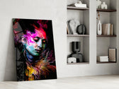 Veiled Mind artwork anchoring a wall with bold expressionist palette