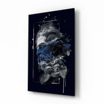 Mythic-cobalt panel bringing moody drama to a contemporary library