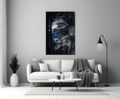 Cobalt Poseidon glass wall art styled above a desk in a study