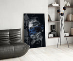 Cobalt Poseidon glass print enhancing a foyer with cinematic drama
