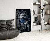 Cobalt Poseidon glass print enhancing a foyer with cinematic drama