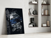 Cobalt Poseidon artwork anchoring a wall with moody mythic palette