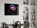 Cosmic Mind glass print enhancing a teen room with cinematic drama