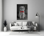 Bow-Tie Kitten glass wall art styled above a console in a kids room