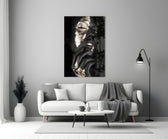 Gilded Gaze glass wall art styled above a sofa in a master bedroom