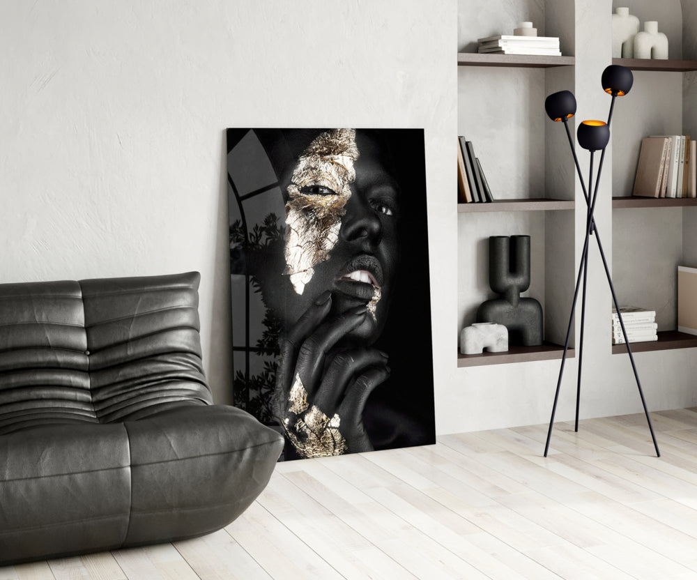 Gilded Gaze glass print enhancing a dressing area with cinematic drama