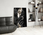 Gilded Gaze glass print enhancing a dressing area with cinematic drama