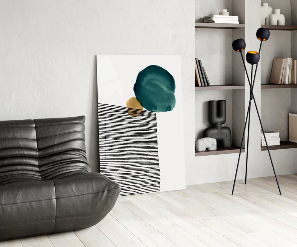 Lined Teal glass print enhancing an office with editorial drama