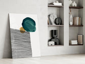Lined Teal artwork anchoring a wall with scandi graphic palette