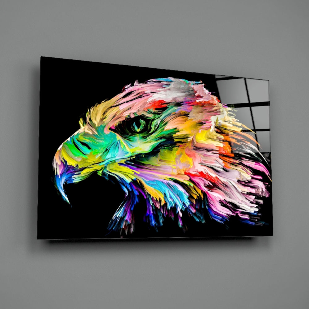 Vivid Eagle close-up showing cyan-magenta feathers bursting from profile