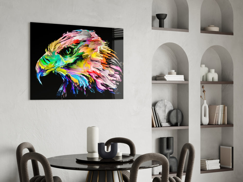 Vivid Eagle glass print enhancing a gaming room with cinematic drama