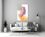 Mauve Stack glass wall art styled above a credenza in a master bedroom