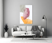 Mauve Stack glass wall art styled above a credenza in a master bedroom